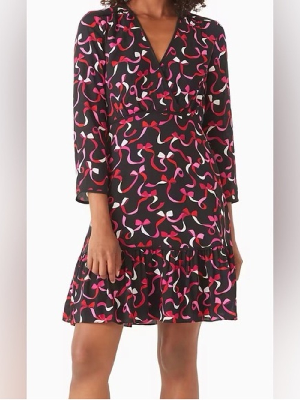 Kate Spade Fit and Flare Ribbon Long Sleeve Dress Black/Red/Pink Size 6